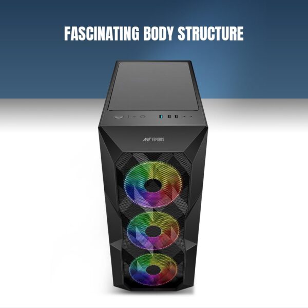 Ant Esports ICE-300 Mesh – Black Mid-Tower Gaming Cabinet with 4 Pre-Installed Fans - Image 6