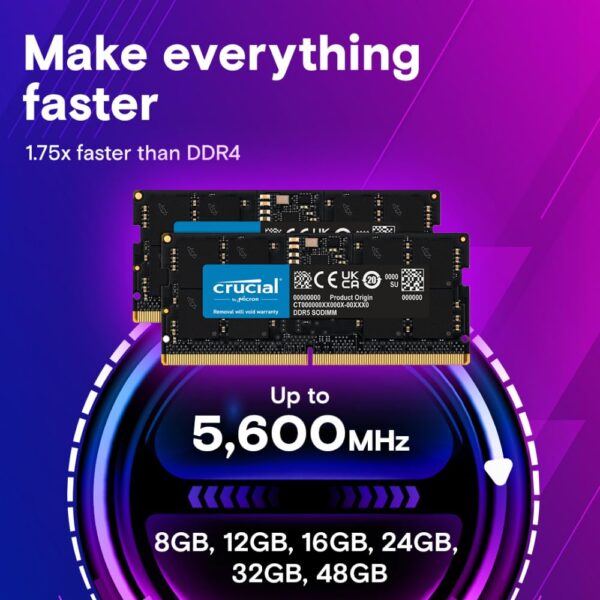 Crucial 16GB DDR5 4800MHz Laptop RAM – CT16G48C40S5 | CL40 | High-Speed SO-DIMM - Image 2