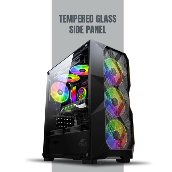 Ant Esports ICE-300 Mesh – Black Mid-Tower Gaming Cabinet with 4 Pre-Installed Fans - Image 3