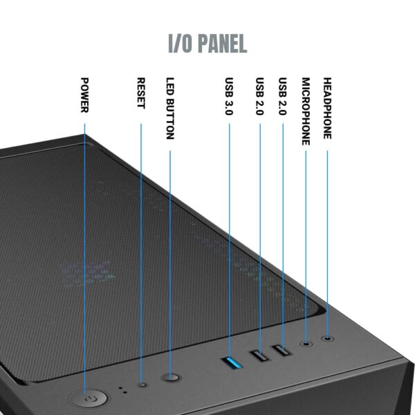 Ant Esports ICE-300 Mesh – Black Mid-Tower Gaming Cabinet with 4 Pre-Installed Fans - Image 4