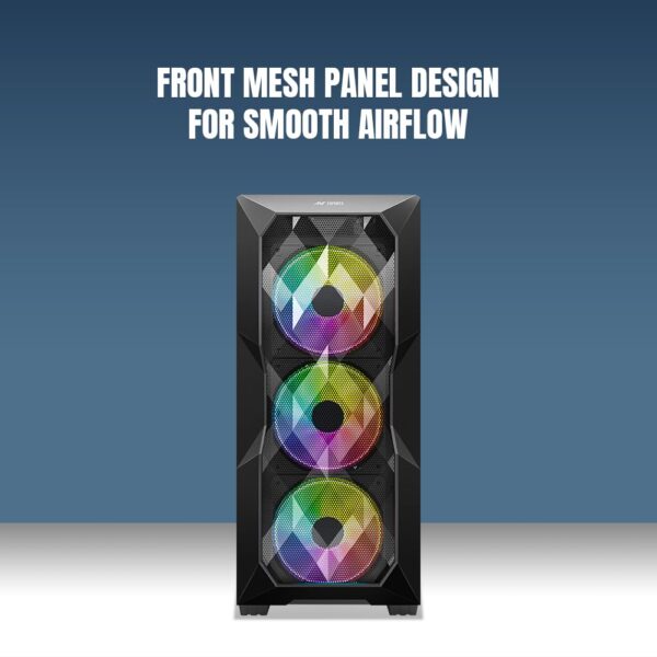 Ant Esports ICE-300 Mesh – Black Mid-Tower Gaming Cabinet with 4 Pre-Installed Fans - Image 2