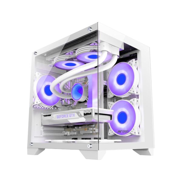 Ant Esports Crystal Z2 – White Mid-Tower Gaming Cabinet with 3 ARGB Infinity Mirror Fans