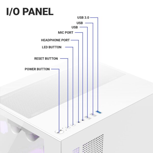 Ant Esports Crystal Z2 – White Mid-Tower Gaming Cabinet with 3 ARGB Infinity Mirror Fans - Image 5