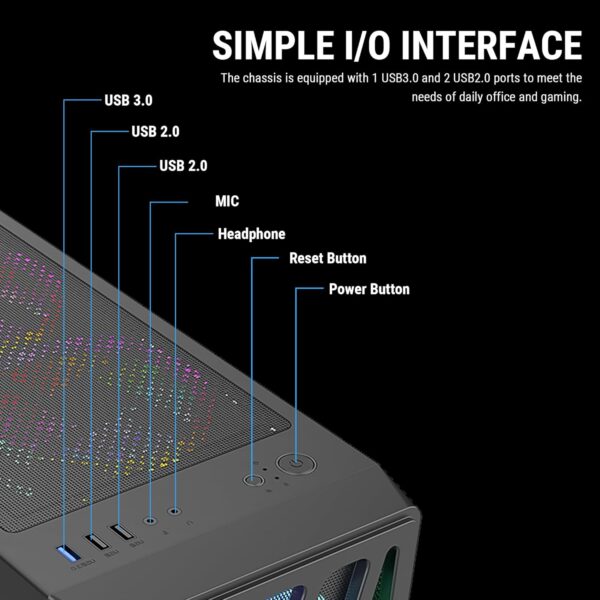 Ant Esports Elite 1100 – Mid-Tower Gaming Cabinet with 4 Rainbow Fans - Image 4